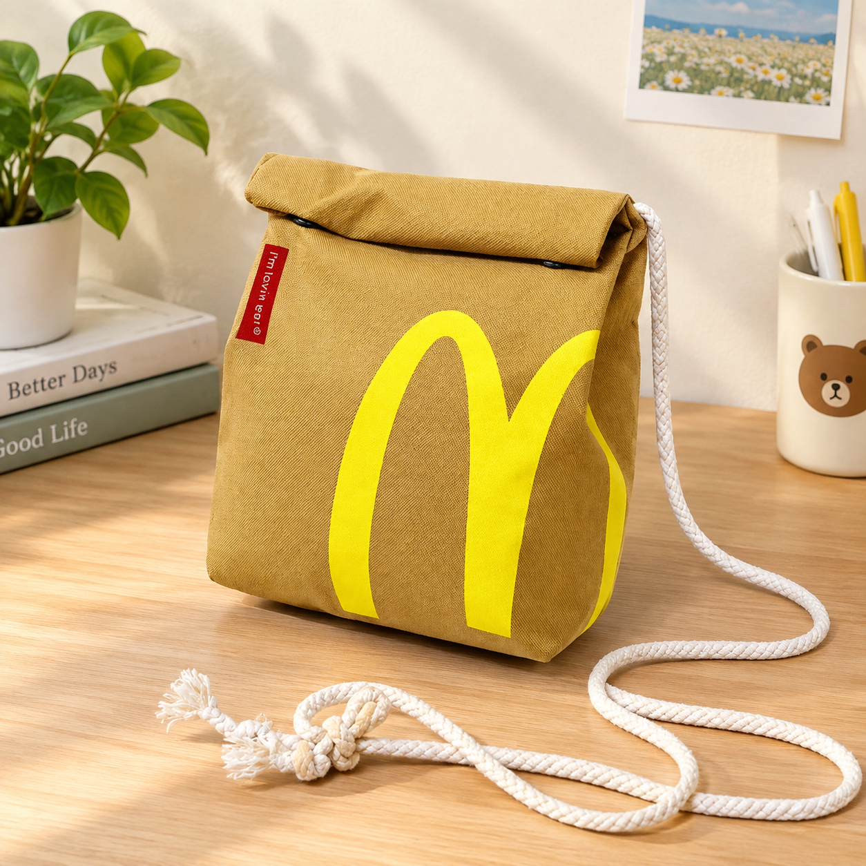 Рюкзак McDonald`s, школьный, унисекс, для средней и старшей школы, бежевый, нейлон (Объем: 13 л)