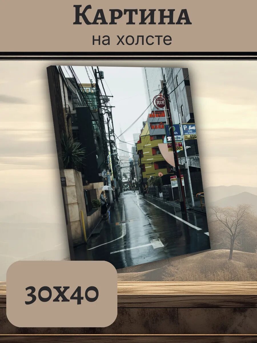 Картина Япония Japan 30x40 Токио дождь
