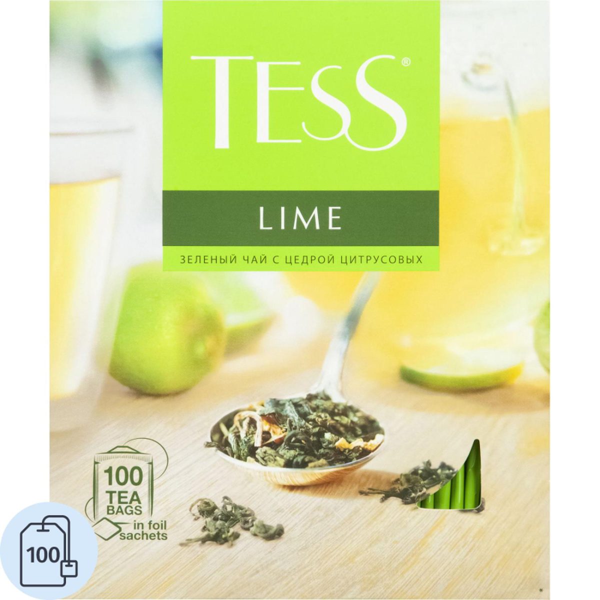 Чай Tess Лайм зеленый, 100 пакетиков, 9 уп.