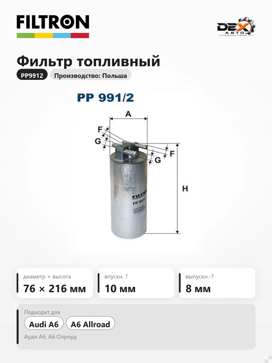 Фильтр топливный PP9912 для Ауди А6