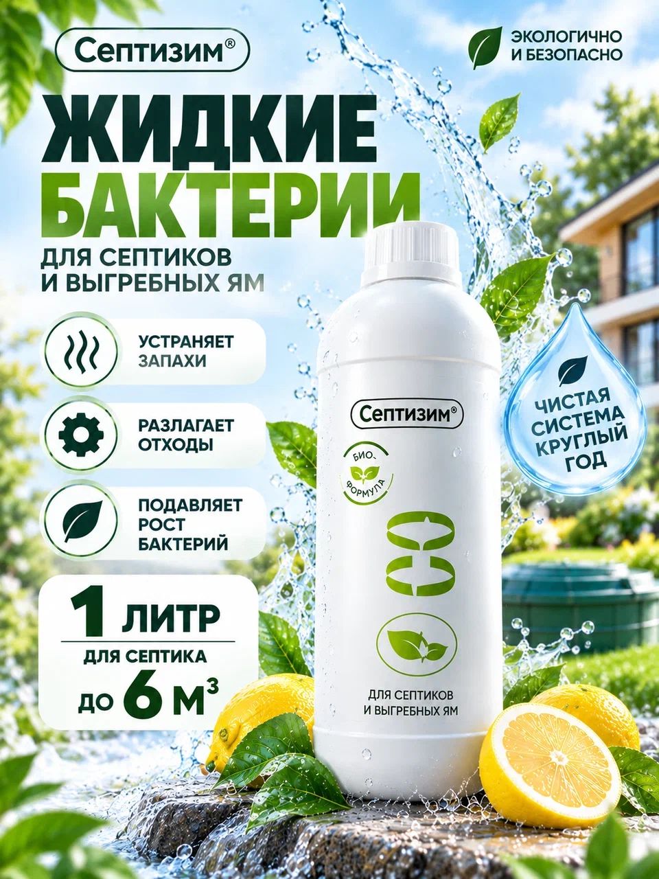 Бактерии для септика, выгребных ям дачного туалета 1л.