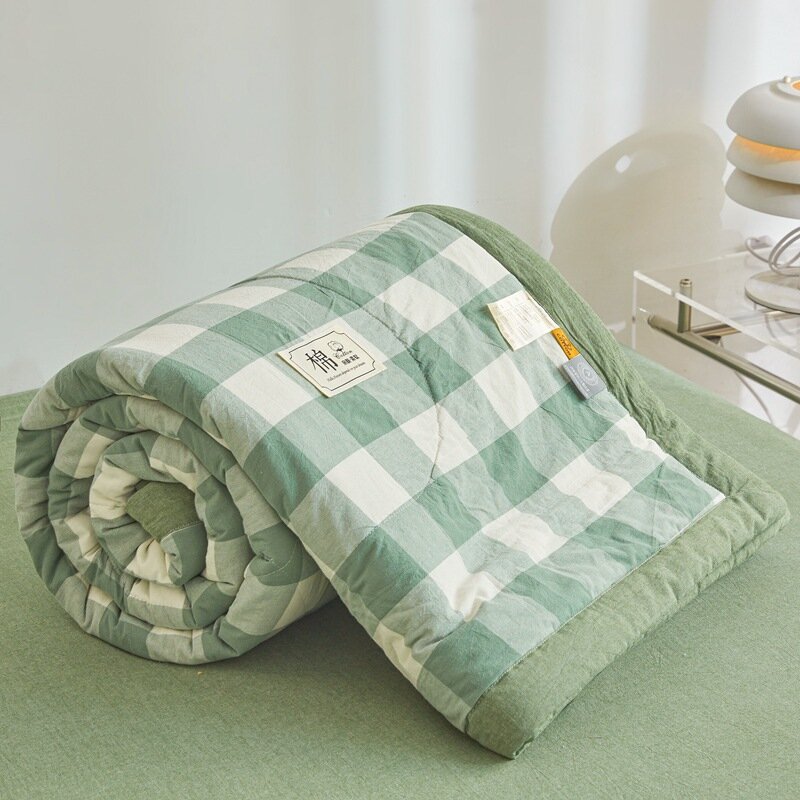 Летнее одеяло хлопокCooling Blanket Light Washable Bedding 180x200cm Зеленая средняя клетка