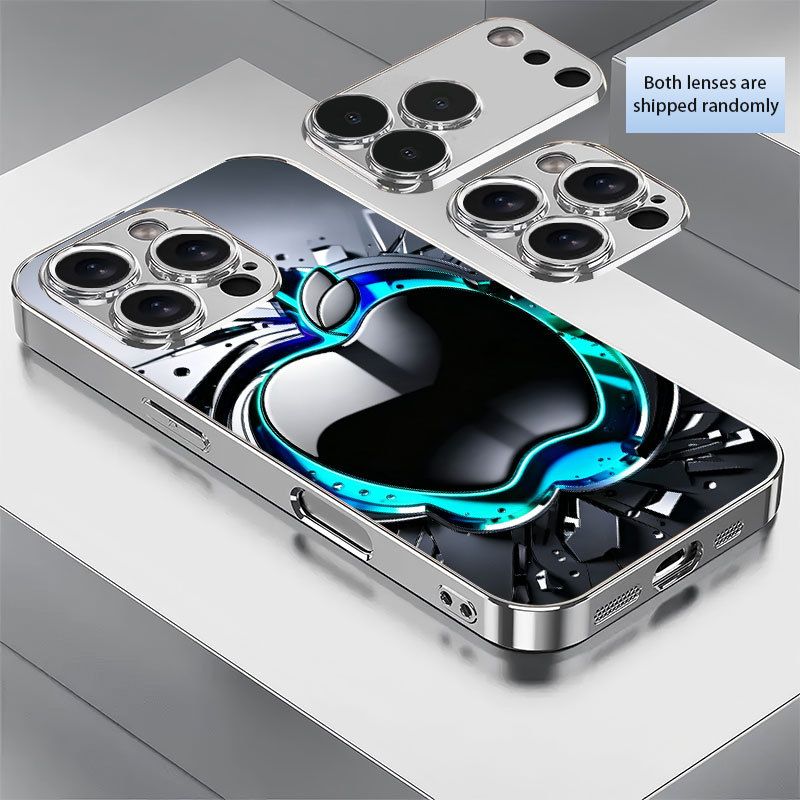 Чехол для iPhone 13 Pro Max из закалённого стекла с металлическим покрытием, дизайн будущего с механическим 3D-яблоком