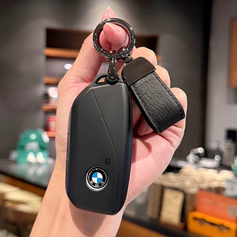 Автомобильный чехол для ключа BMW с матовой черной текстурой и гунметалловым французским кожей короткий без логотипа -
