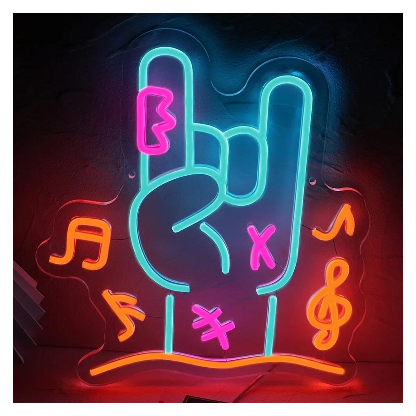 Неоновая Вывеска Rock Gesture, Настенный Декор, 38,5x36,3см