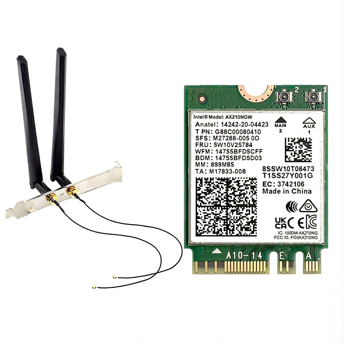 Беспроводной адаптер Intel AX210 Wi-Fi 6E трехдиапазонный 5374 Мбит/с Bluetooth 5.3 с внутренней антенной для ноутбука M.2 под управлением Windows 10 и 11, AX210 адаптер + внешняя антенна 8 дБ
