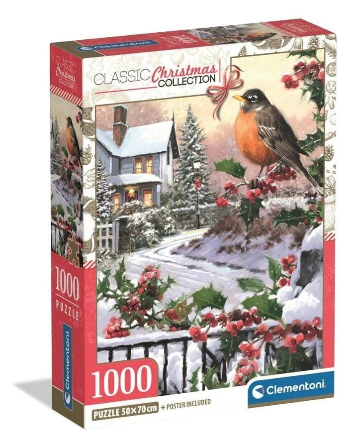 Пазл Clementoni Christmas Collection Robin and Holly Bushes, 1000 элементов