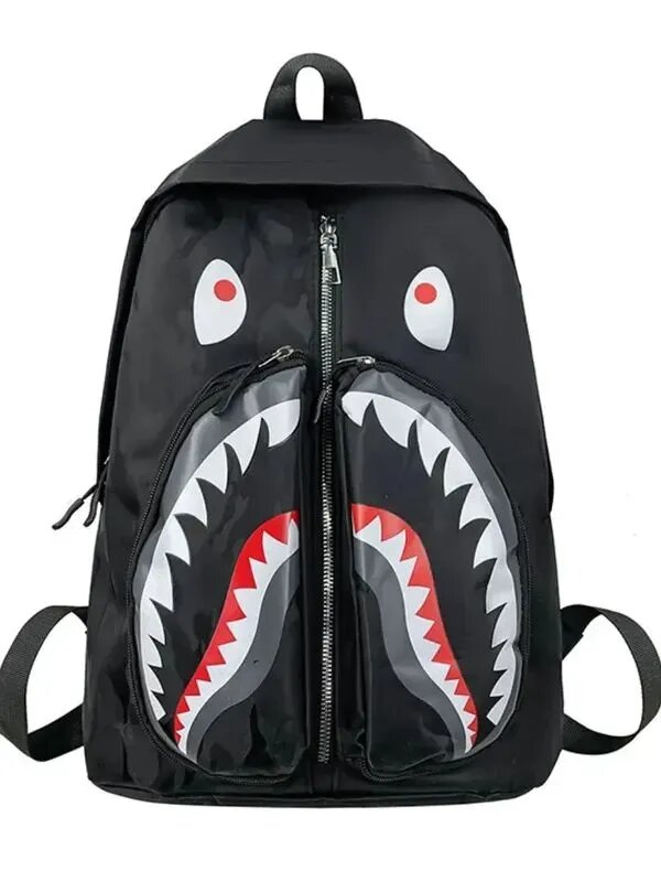 Рюкзак Bape Ape Shark черный с принтом акулы, водонепроницаемый — фото 1