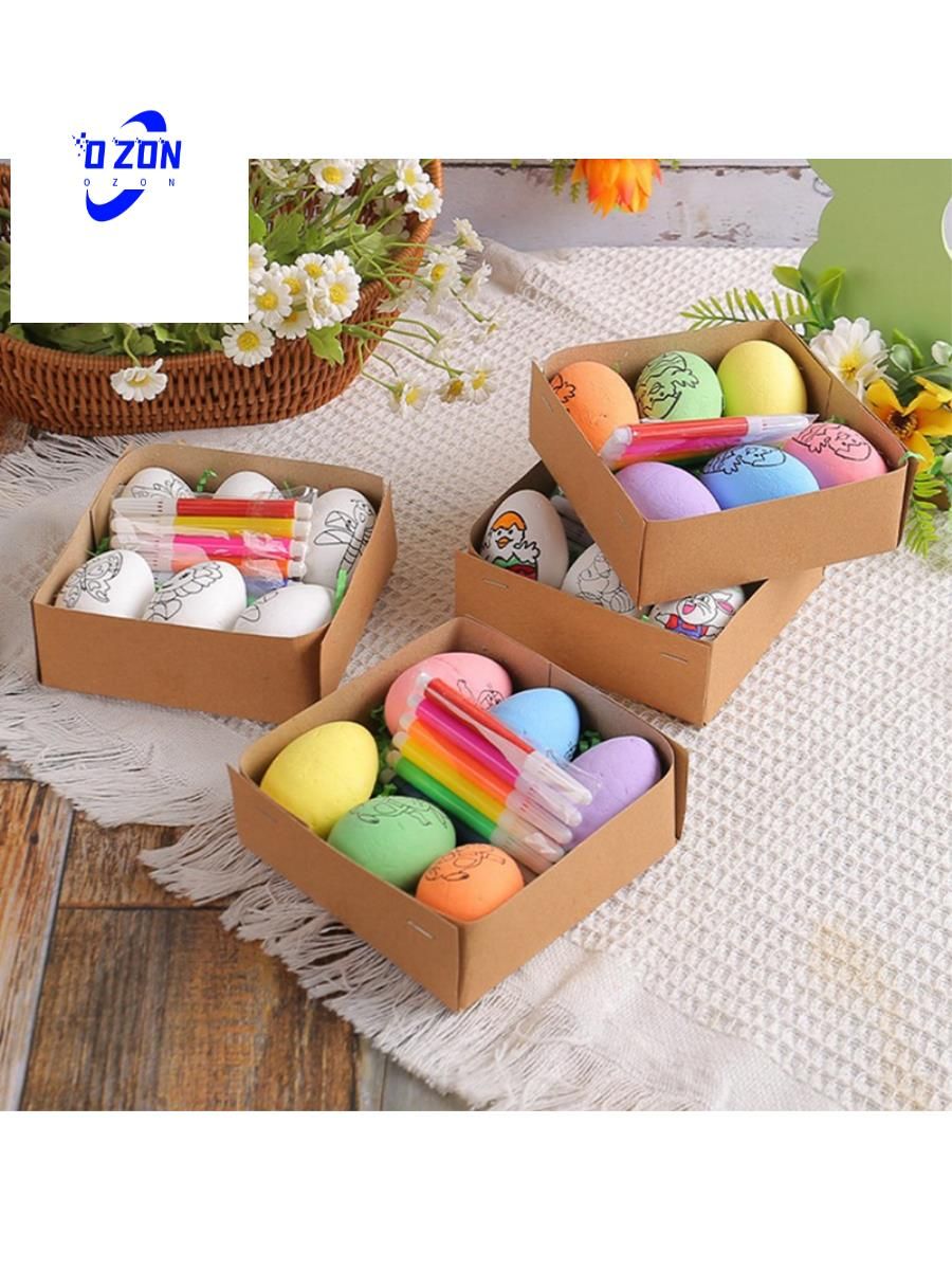 Шесть наборов пасхальных яиц для рукоделия DIY: яйца ручной росписи с милыми мультяшными мотивами 2024 / Набор для раскрашивания пасхальных яиц, безопасный и красочный