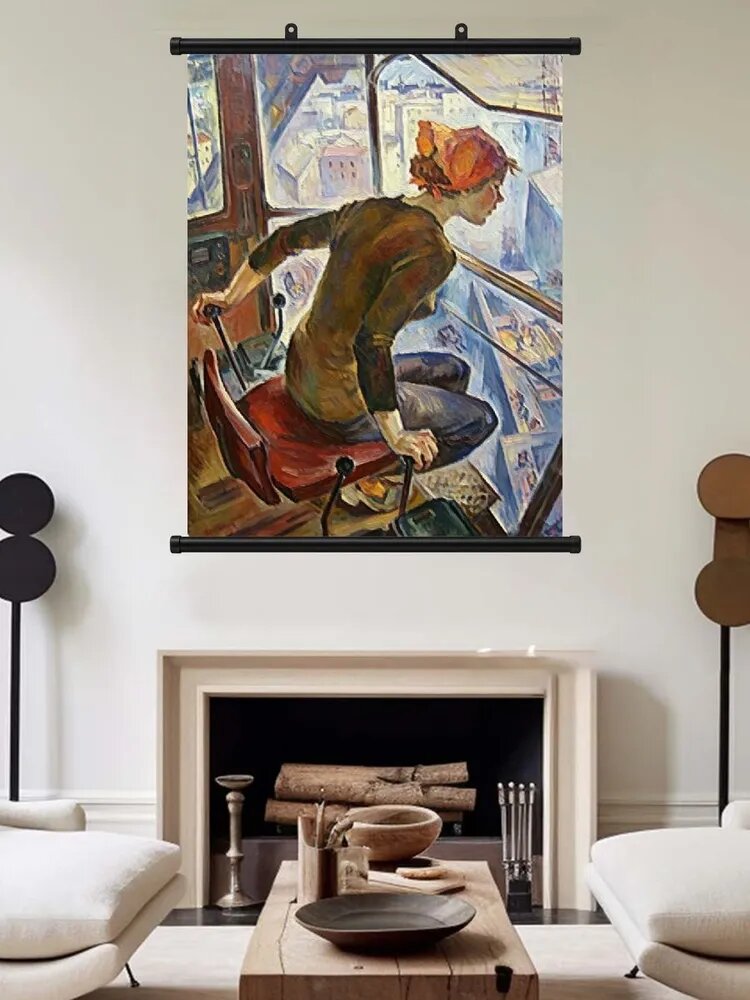 Картина "настенный свиток на холсте: Крановщица Люба Иванова, 50 * 65" 50x65 см