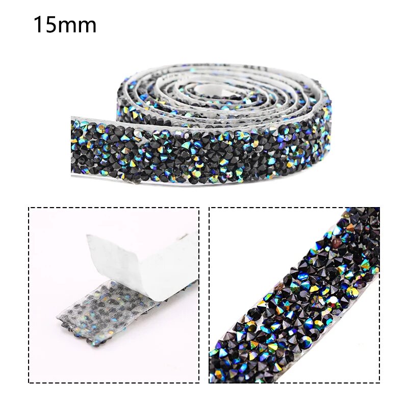 Самоклеящаяся лента со стразами 15mm black AB