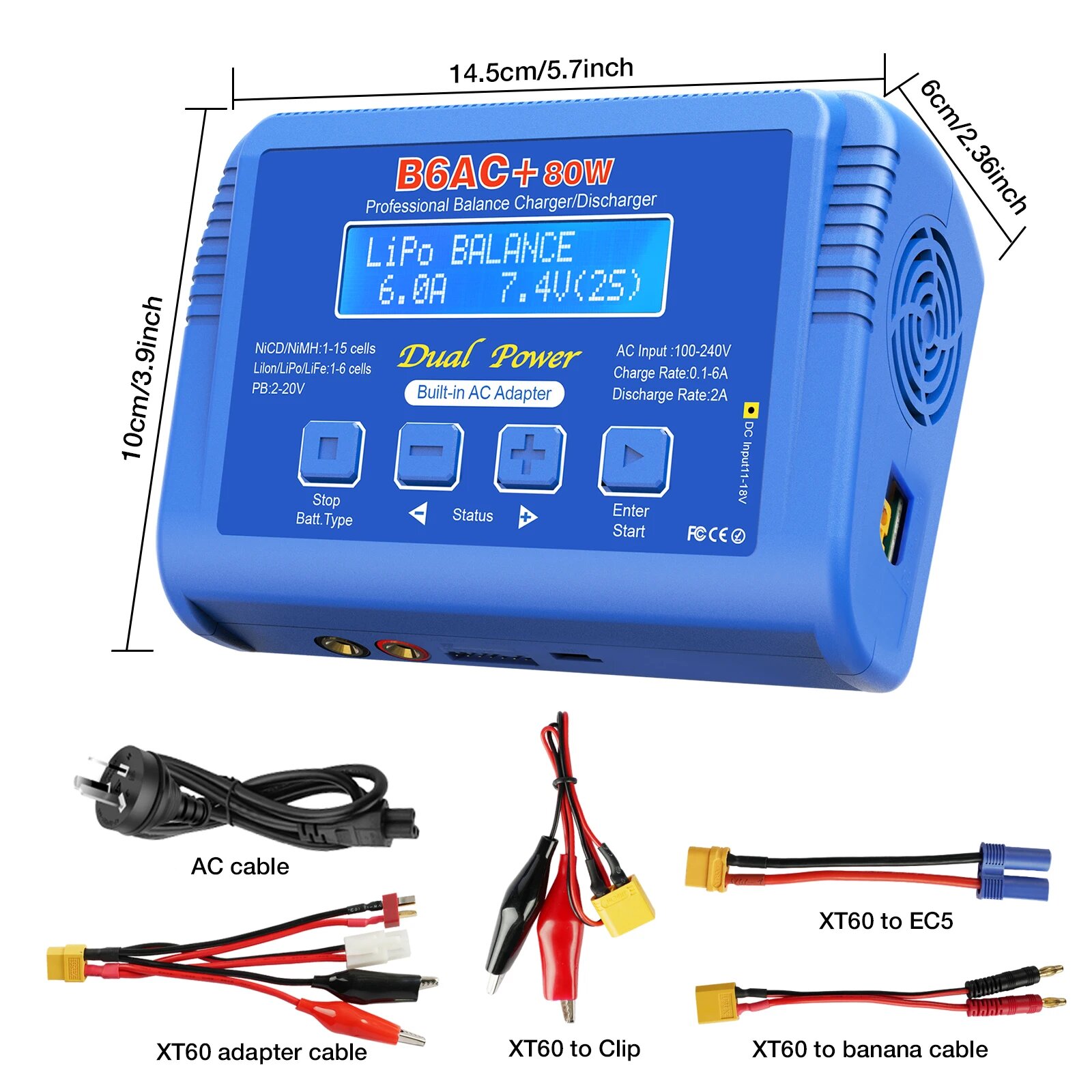 Зарядное устройство HTRC B6AC 80W LiPo, NiMH, Li-ion, Ni-Cd, AU PLUG