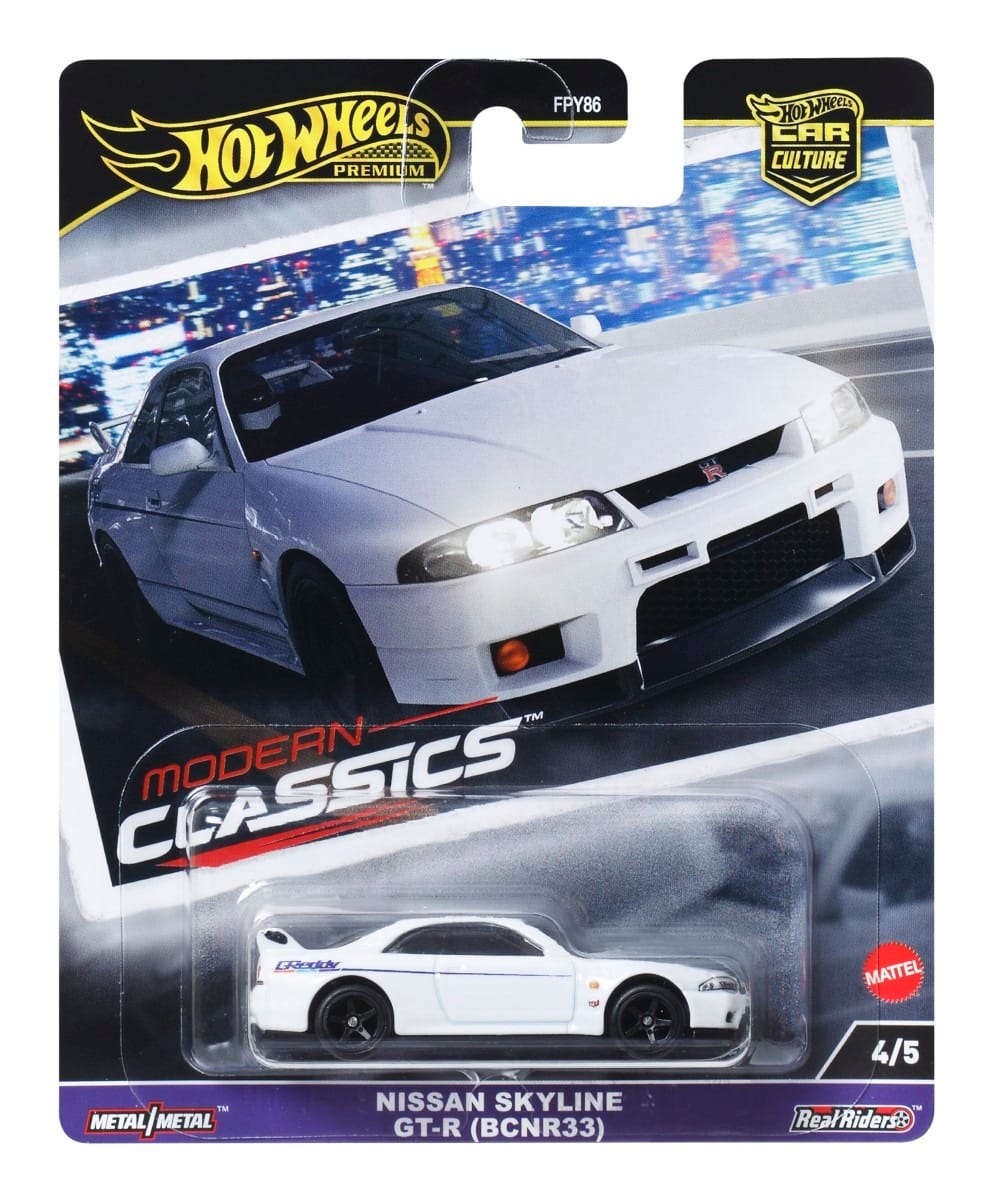 Игрушечная машинка Hot Wheels Premium Культовые автомобили Nissan Skyline GT-R BCNR33 HRV99, белый, 1/64