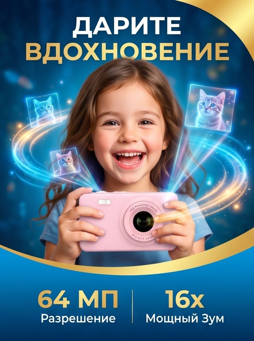 Детская цифровая фотокамера с видеосъемкой, играми и картой памяти 32Гб