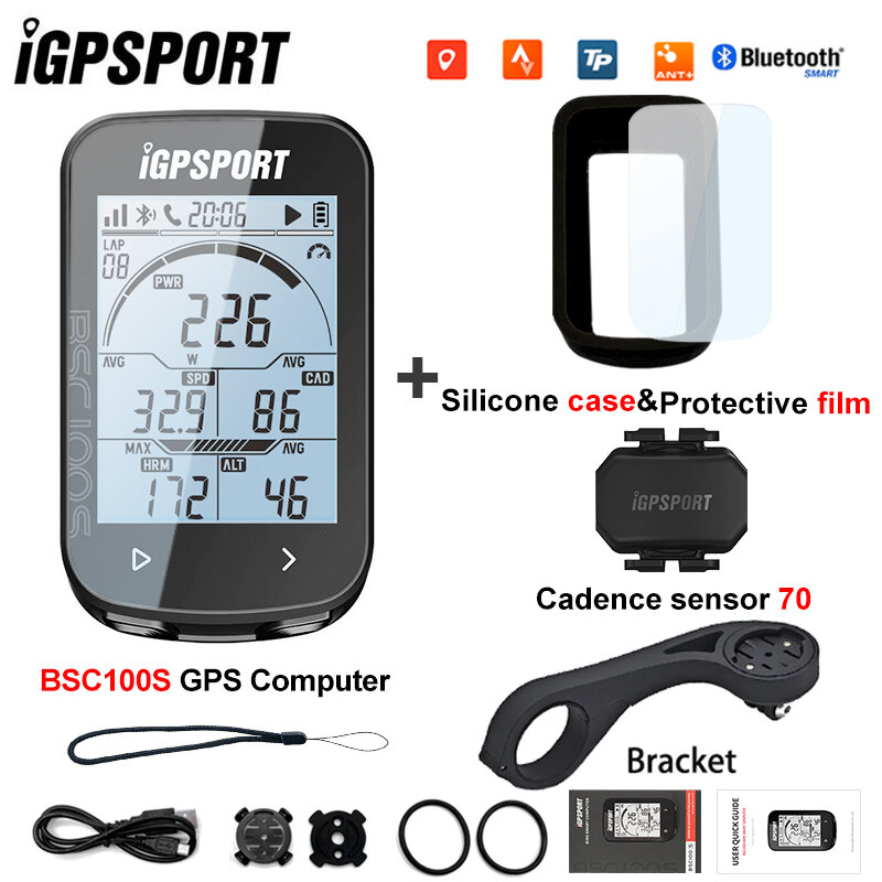 IGPSPORT BSC100S Велосипедный спидометр Беспроводной водонепроницаемый IPX7 Заряжаемый велосипед Компьютерный спидометр GPS 2.6 - дюймовый жидкокристаллический дисплей Bluetooth ANT + mtb