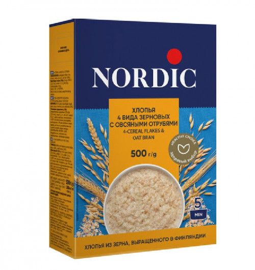 Nordic Хлопья 4 вида зерновых-овсяные отруби, 500 г
