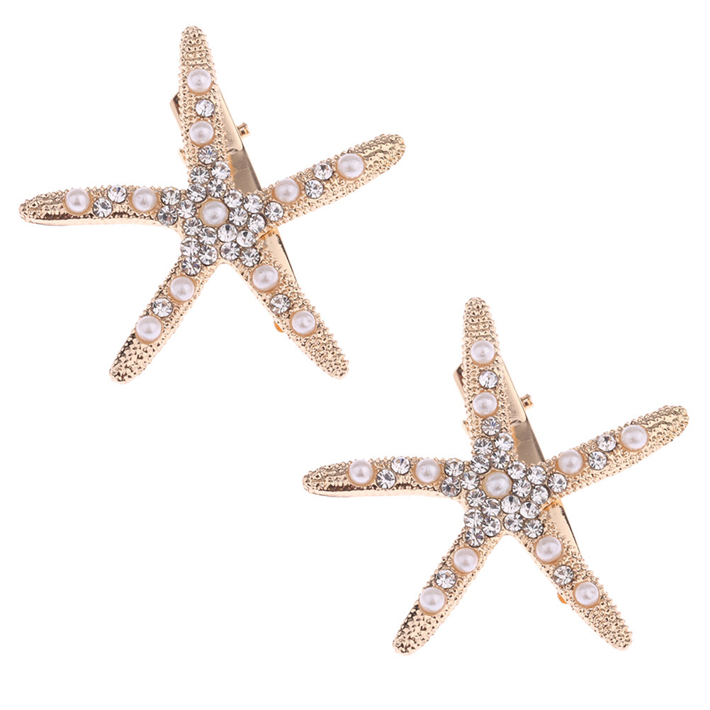 2PCS Заколки Для Волос Звездочка Из Сплава С Жемчугом И Хрусталем Golden Размер M