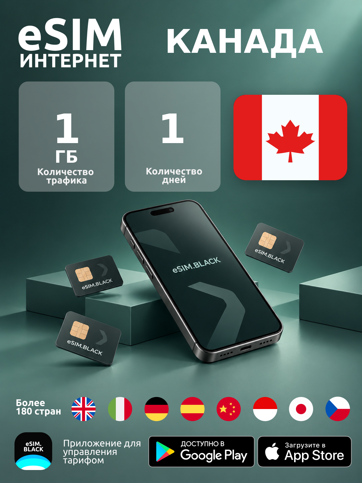 Канада/1 день/1 ГБ - eSIM для мобильного интернета ( iPhone | Android ).