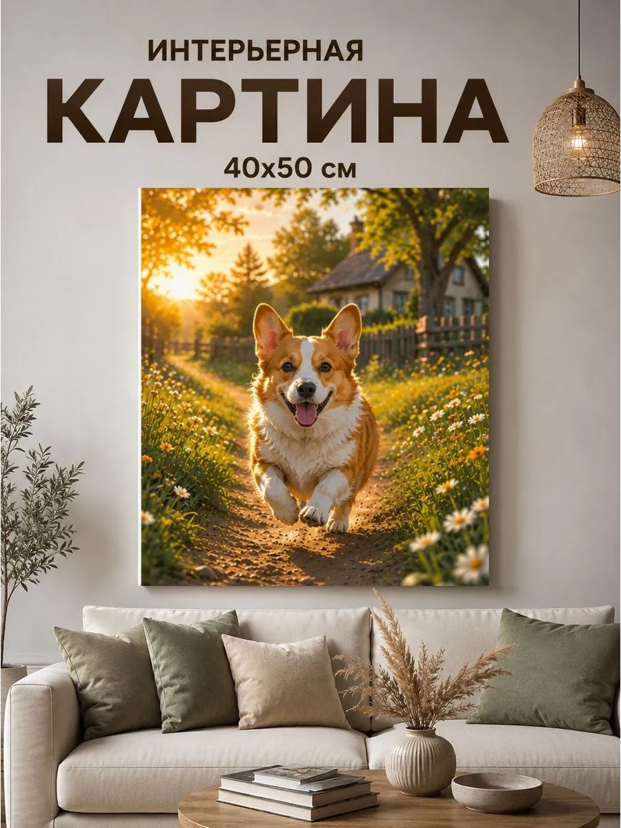 Картина на холсте 40x50 Веселый корги