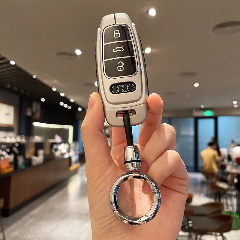 Чехол для ключей Audi для моделей A4L/A6L/Q5L/A3/Q3/Q2L/Q7/Q4/A5/A8L, премиум-серебро с кольцевым замком