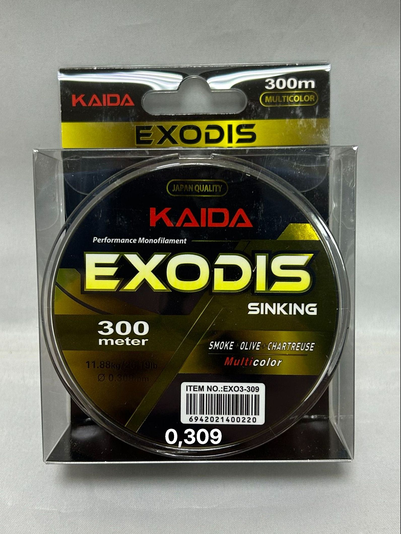 Леска рыболовная KAIDA EXODIS 0.309 мм - 11,88 кг 300 м, тонущая монофильная