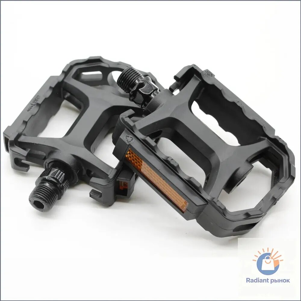 Педали MTB для велосипеда 105x82мм резьба 9/16" пластиковые велосипедные черные. Комплект - правая и левая педаль