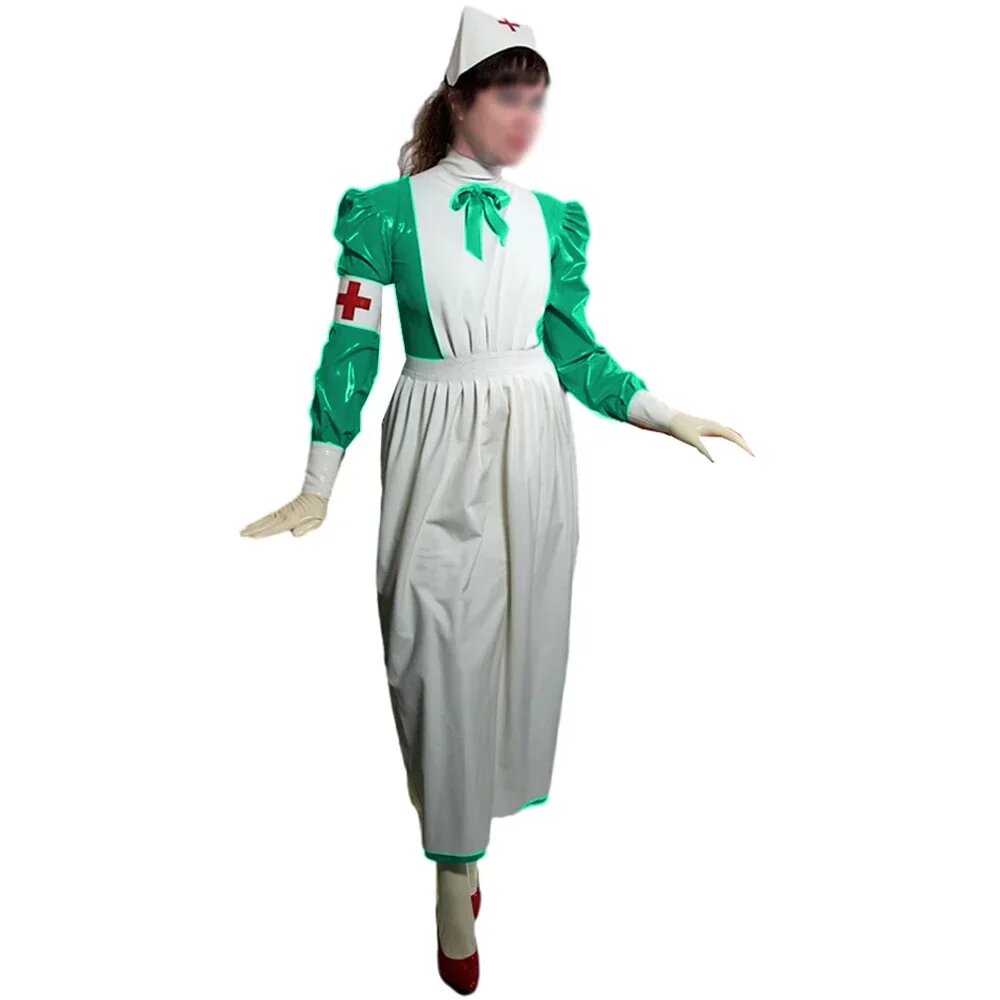 Fetish Queen Пышное платье медсестры из искусственной кожи 5XL, Зеленый, Bright green