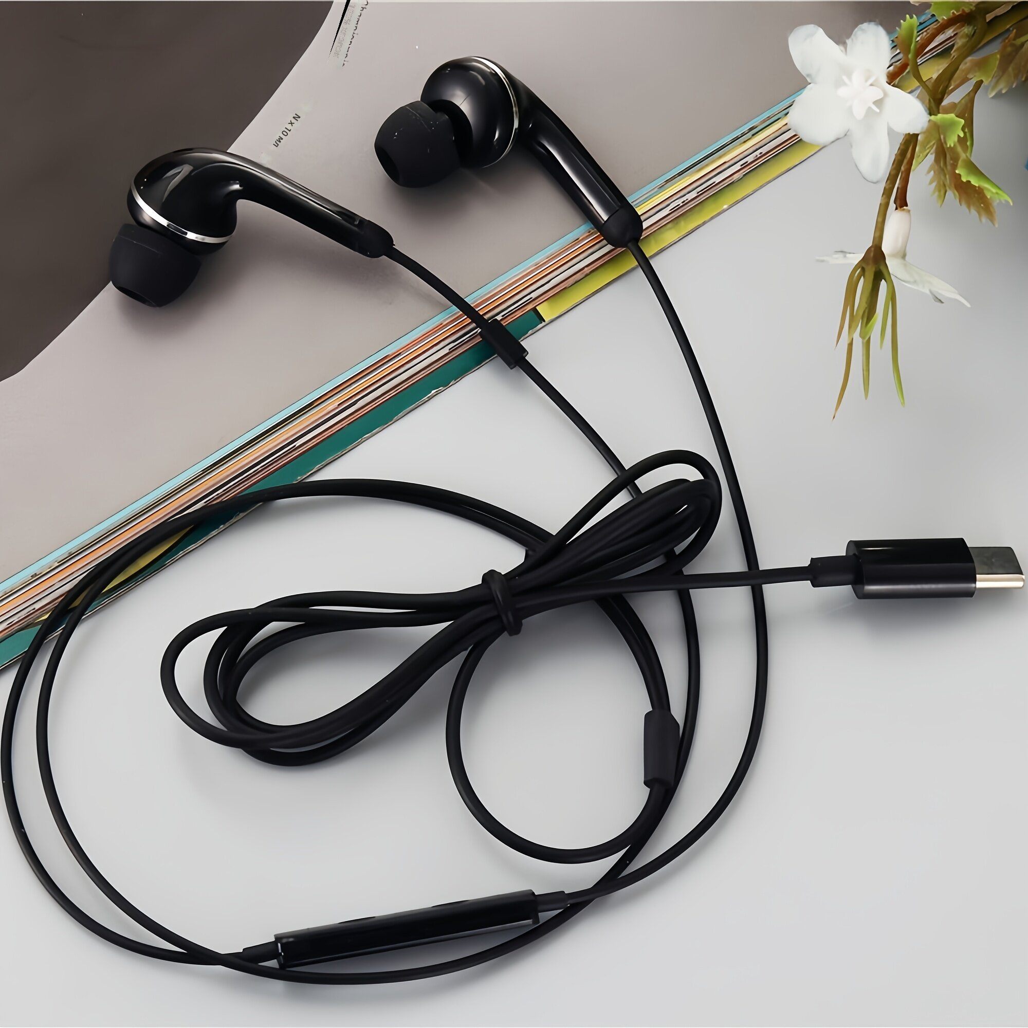 Внутриканальные проводные наушники с микрофоном и разъемом USB Type-C, черные, с регулировкой громкости для звонков и музыки, совместимы со смартфонами, MP3/MP4-плеерами, компьютерами и другими устройствами с интерфейсом USB Type-C