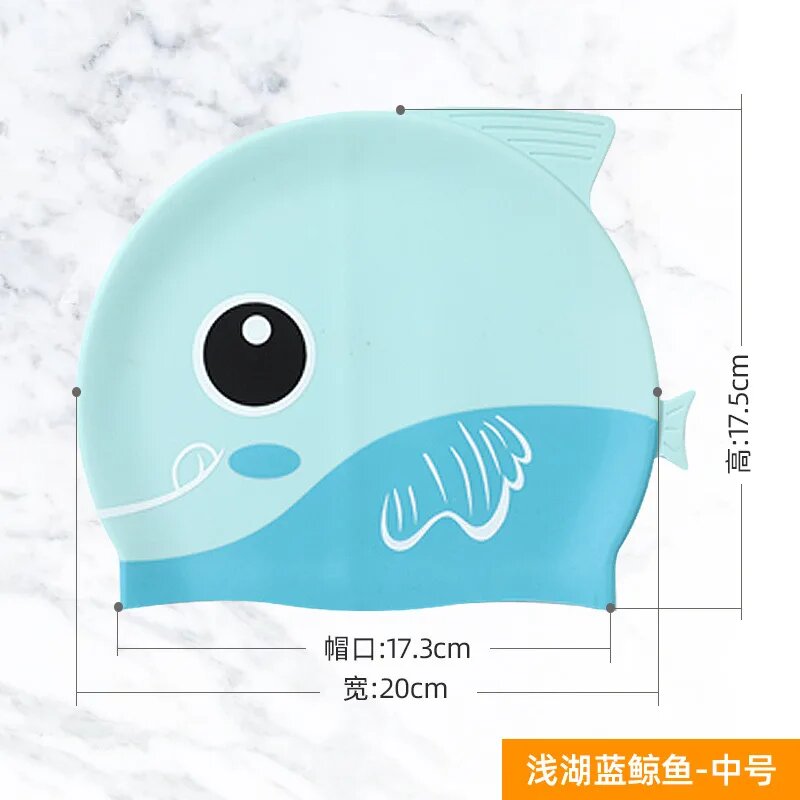 Детская силиконовая шапочка для плавания Dino Light Blue Fish M