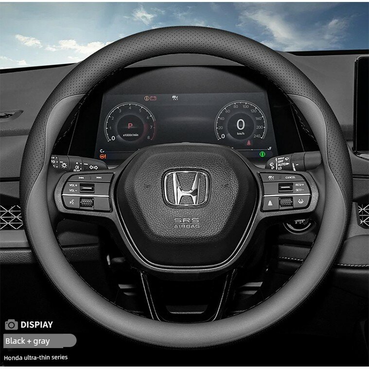 Чехол из ультратонкой кожи для рулевого колеса Honda CR-V/URV/HRV/XRV, комбинация черного и серого цветов, мягкий и