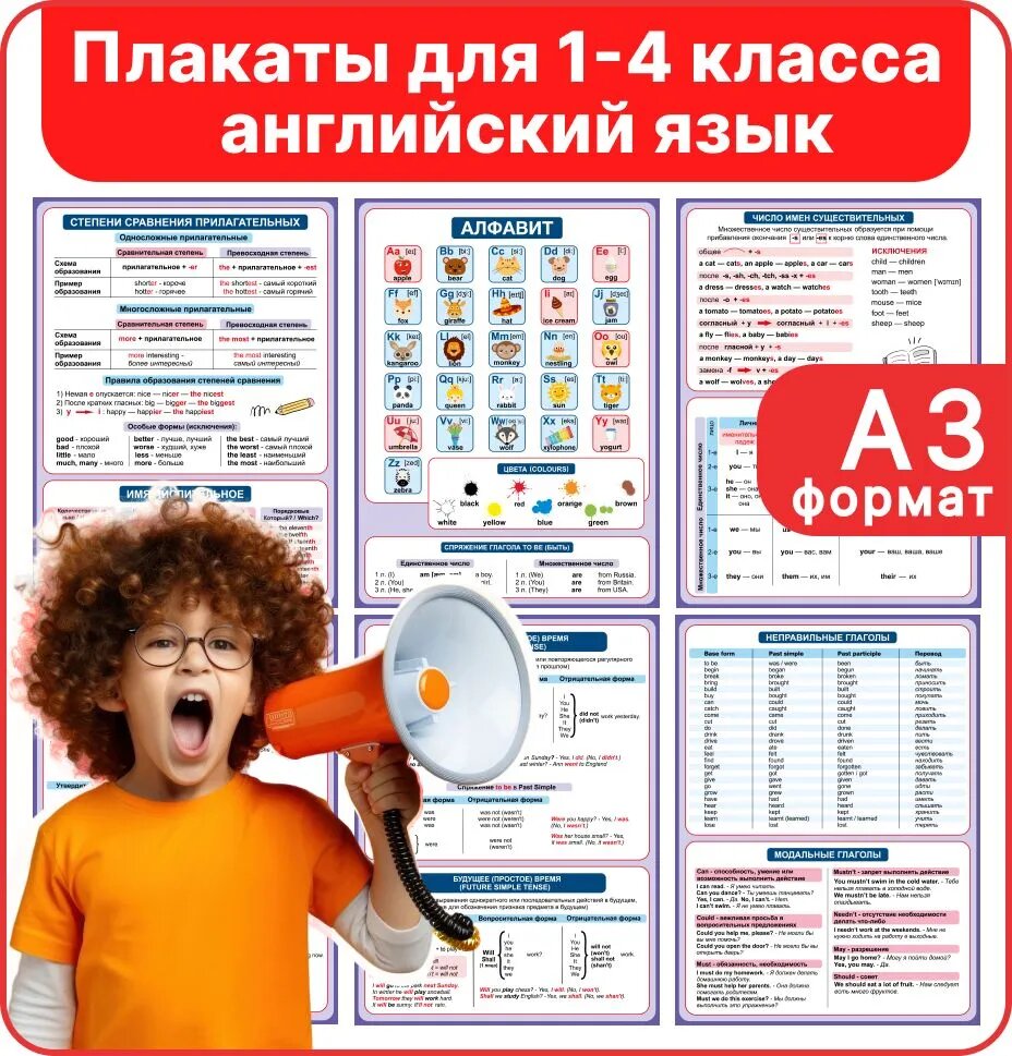Плакаты английский язык, для начальной школы а3 формат