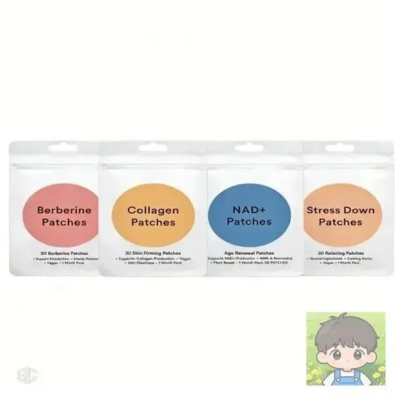 Набор патчей Kind Patches Super Hero: берберин, коллаген, NAD+, антистресс, натуральные ингредиенты, веганские