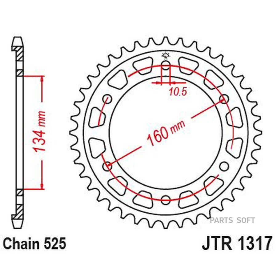 Звездочка ведомая JTR1317.43 стальная /Таиланд/ от официального дистрибьютора, JT SPROCKETS, артикул JTR131743