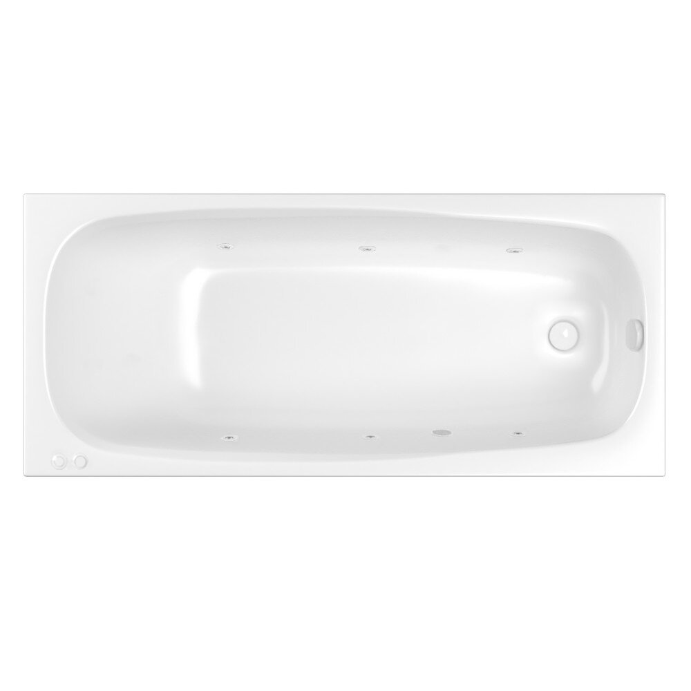 Акриловая ванна WHITECROSS 180x80 см, встраиваемая, с гидромассажем, белая, с каркасом, со сливом-переливом, с донным клапаном, фурнитура белая, 6 форсунок гидромассажа