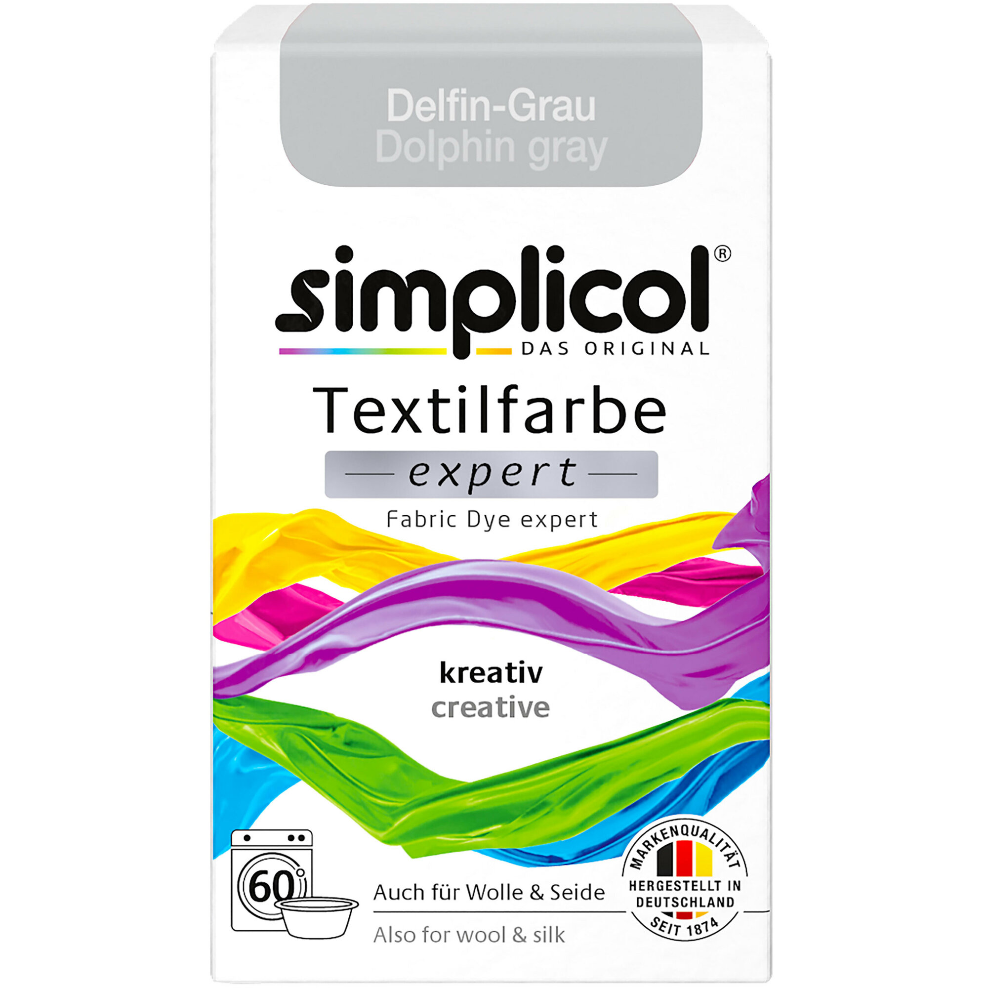 Simplicol краска текстильная Expert серая (150 г, без фиксатора), для хлопка, джинсов, вискозы, льна, смесовых тканей, шёлка, шерсти, Дельфиново-серый, DELFIN-GRAU