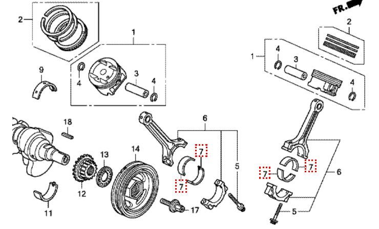 Подшипник C, соединительная тяга (зеленое); Артикул Honda/Acura: 13213P8FA11 (Оригинал)