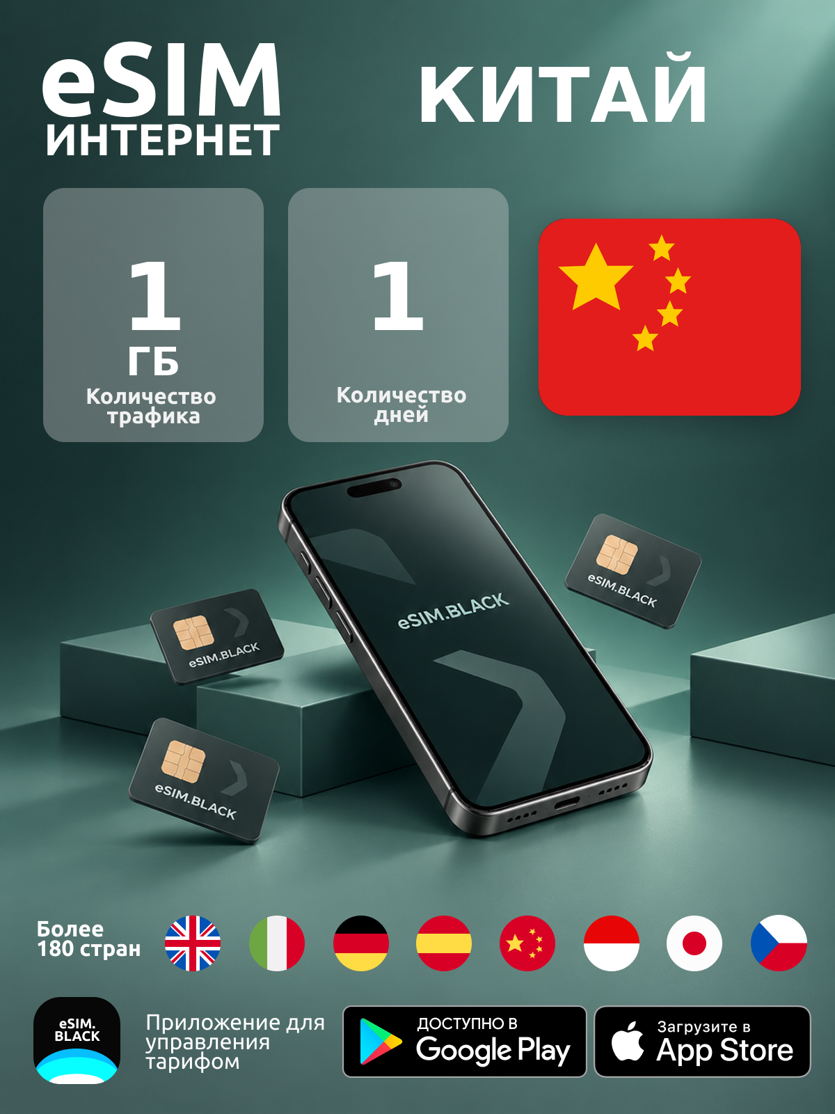Китай/1 день/1 ГБ - eSIM для мобильного интернета ( iPhone | Android ).