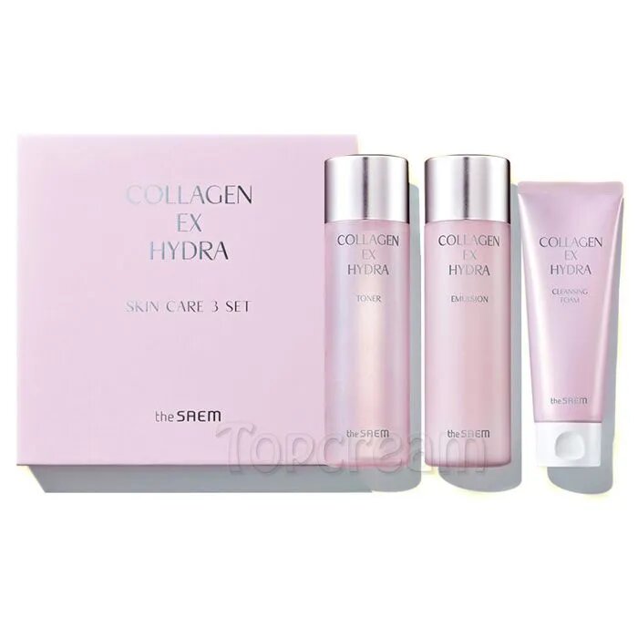 The Saem Набор антивозрастной уходовой косметики для лица с коллагеном, гиалуроновой кислотой и 5 видами керамидов Collagen EX Hydra Skin Care 3 Set
