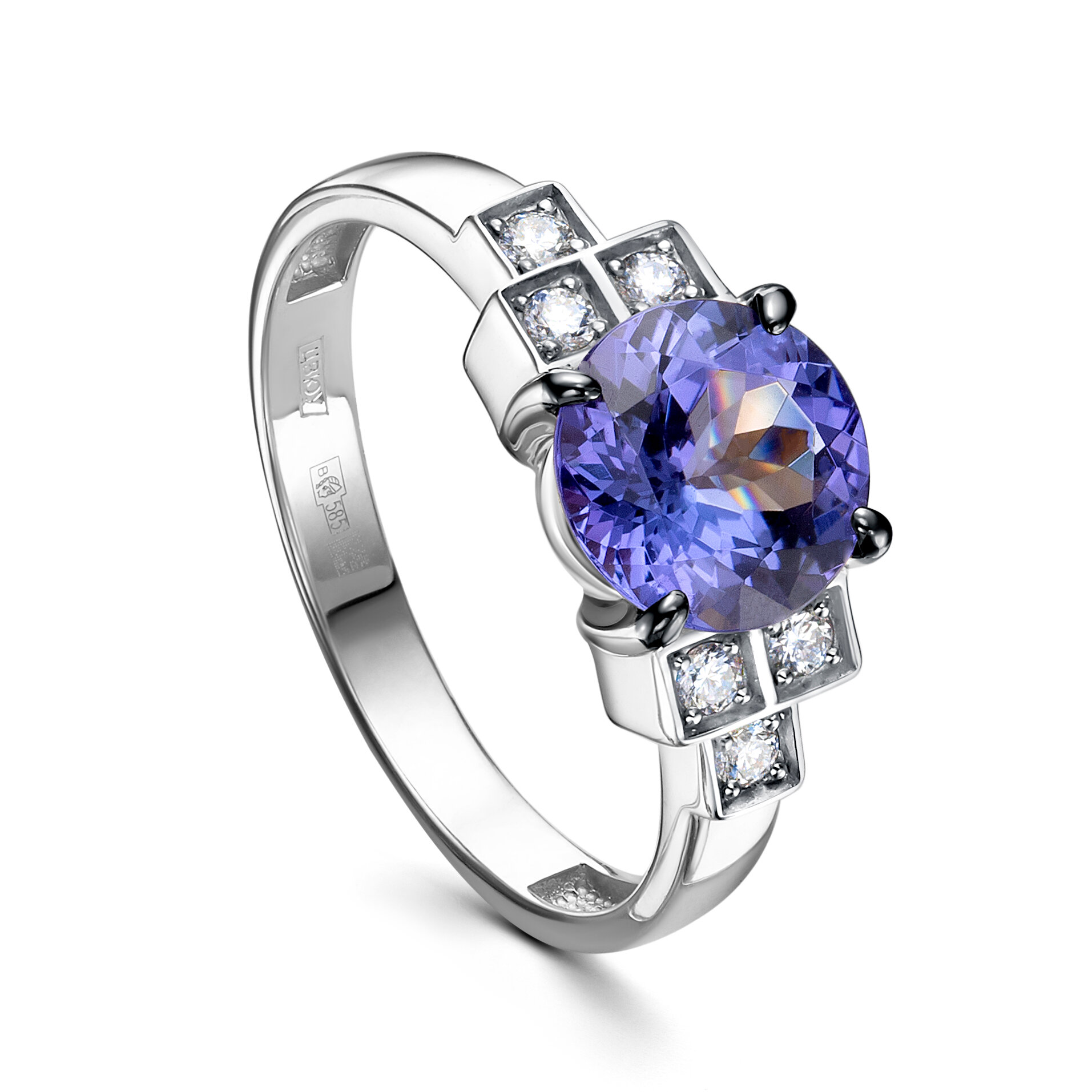 Кольцо JEWELIN, белое золото, 585 проба, танзанит, бриллиант