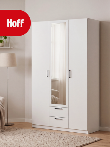 Изображение товара Шкаф для одежды 3-дверный Hoff Капри, 120,1х209,2х51 см, с зеркалом, цвет белый