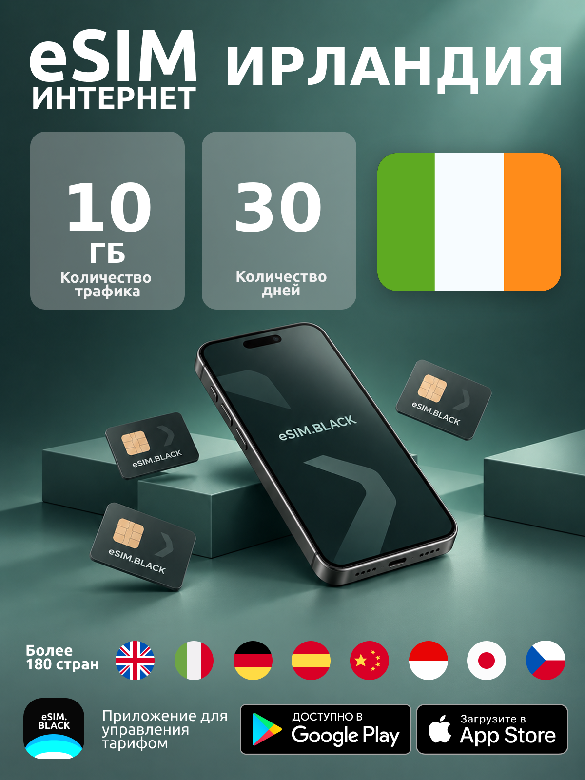 Ирландия/30 дней/10 ГБ - eSIM для мобильного интернета ( iPhone | Android ).