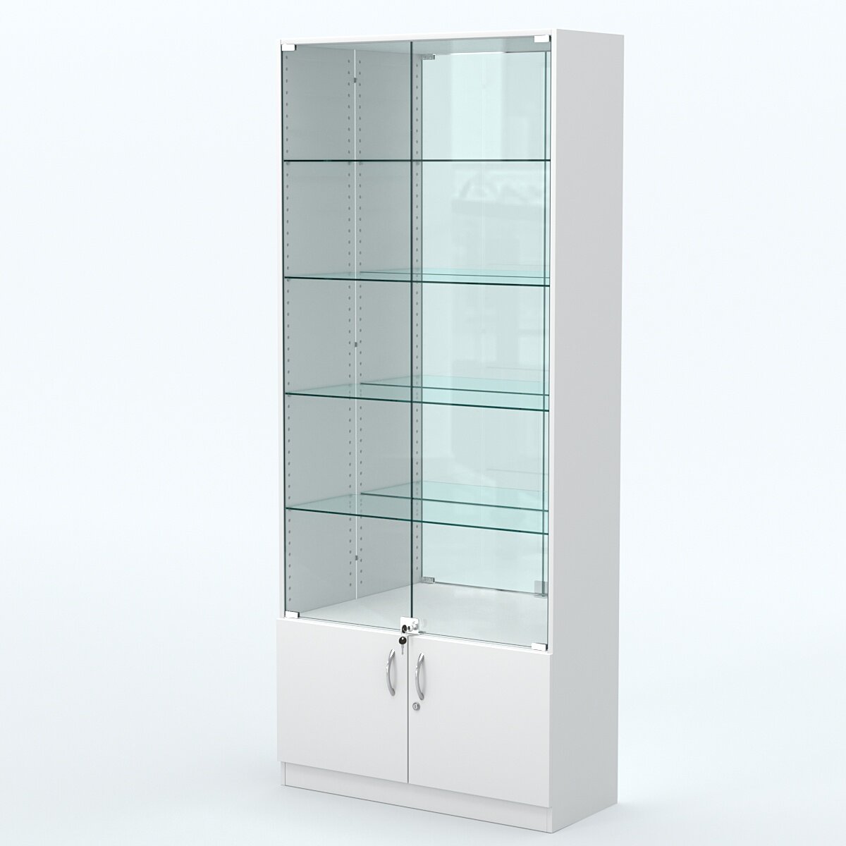Торговая витрина с 4-мя стеклянными полками 350x900 мм серии NEXT-4 №13-2 (З/C - зеркало), Белый