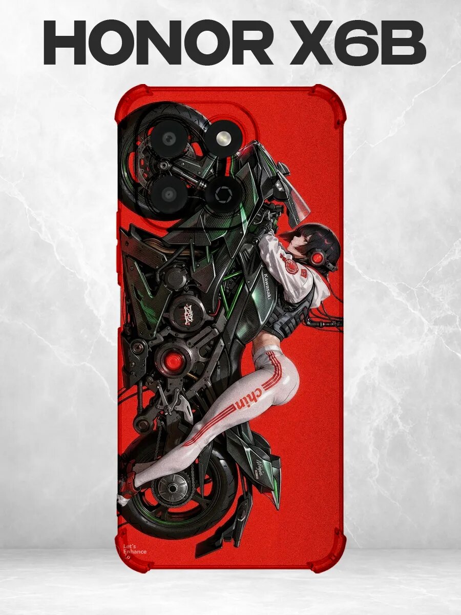 Чехол на Honor X6B с принтом Девушка на футуристическом мото