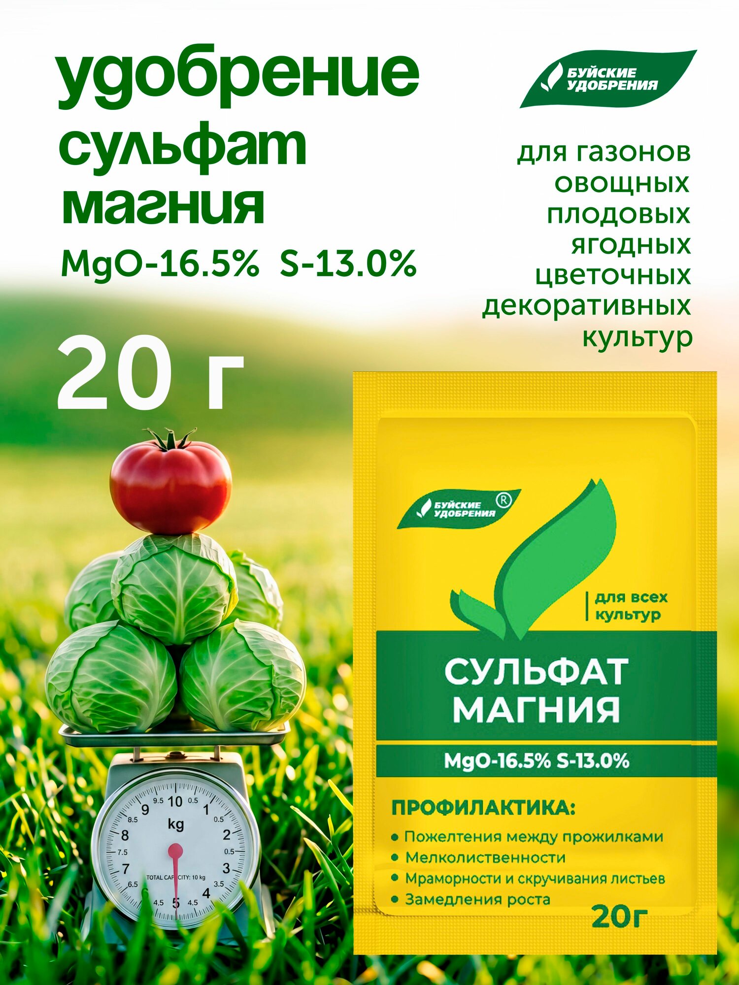 Сульфат магния 20 г, Буйские удобрения, для рассады, фруктов и овощей