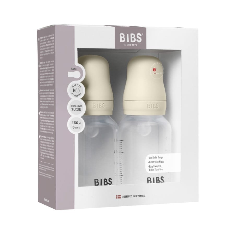 Бутылочка для кормления BIBS набор антиколиковая бутылочка с соской, ivory, 150 мл, 2 шт