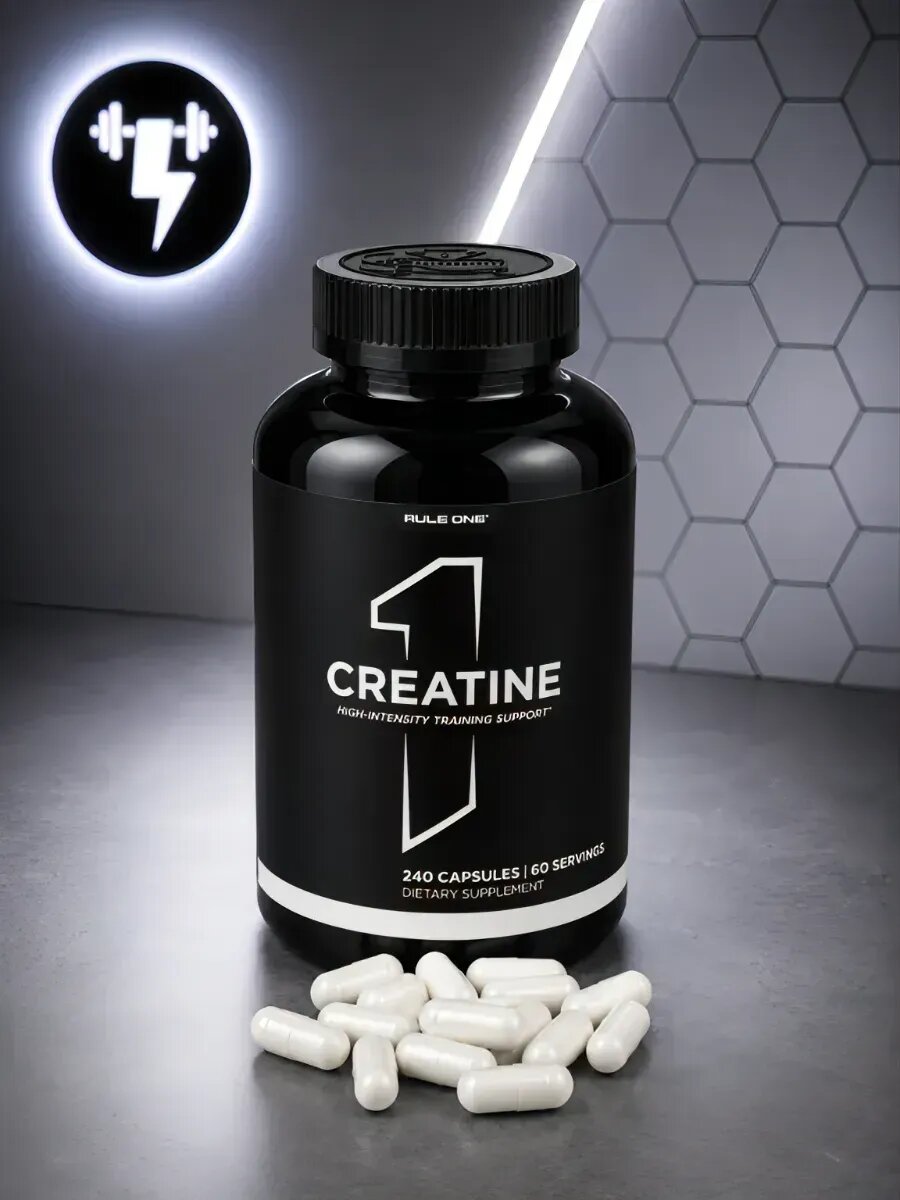 Rule 1 Creatine 240 капсул для набора мышечной массы и силы США — фото 1