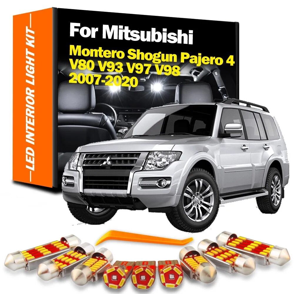 Лампа автомобильная арт. 15 шт. светодиодный интерьер для Mitsubishi Pajero 4 V80 V93 V97 V98 2007-2020 Canbus, автоматическая лампа для внутреннего освещения купола