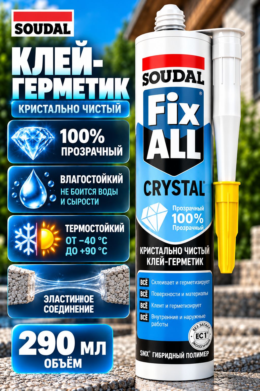 Клей герметик прозрачный эластичный SOUDAL Fix All Crystal 290 мл