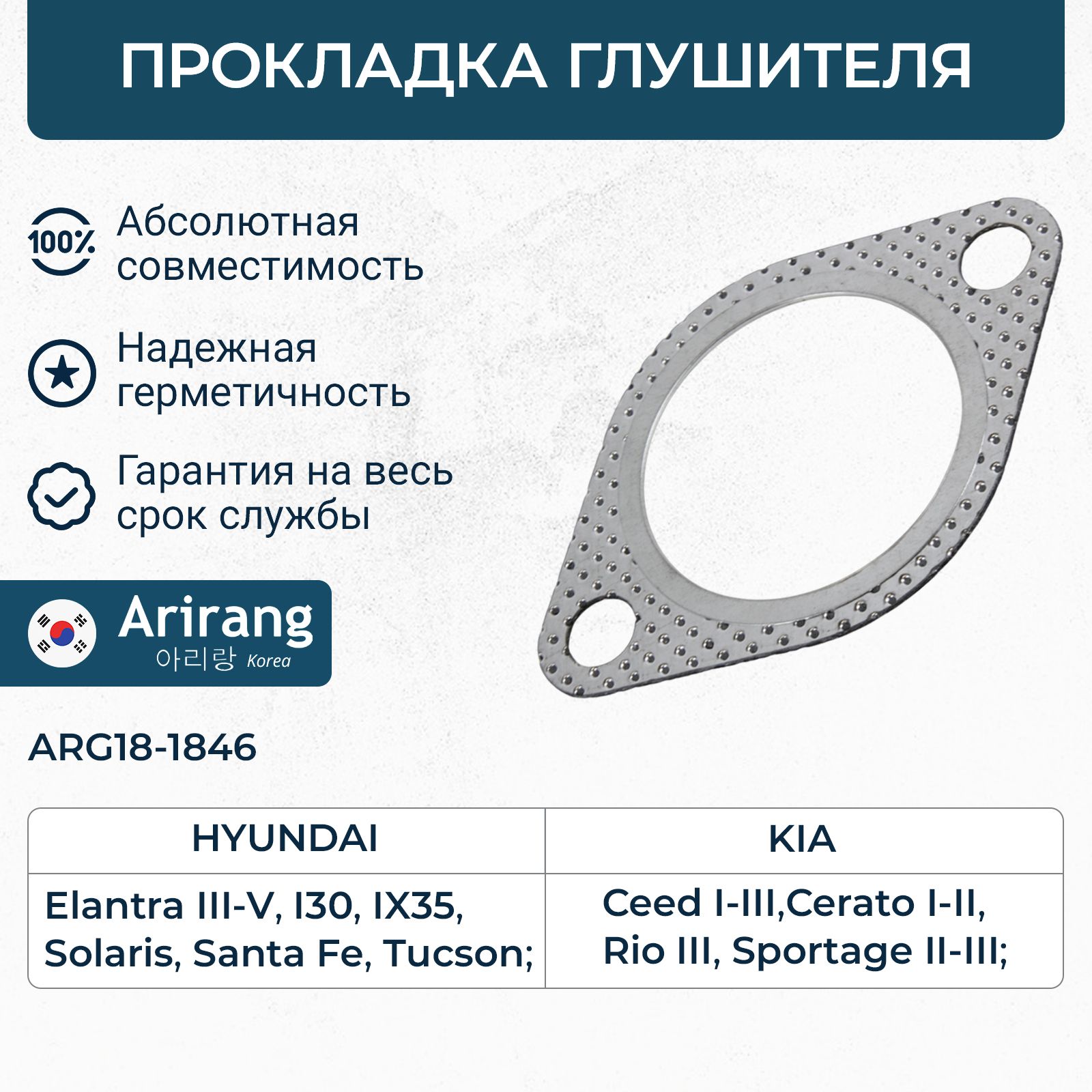 Прокладка глушителя Хендай Солярис, Элантра 3-5, IX35, Киа Сид 1-3, Церато 1-2, Рио 3, Спортейдж 2-3 / OEM 2876428020