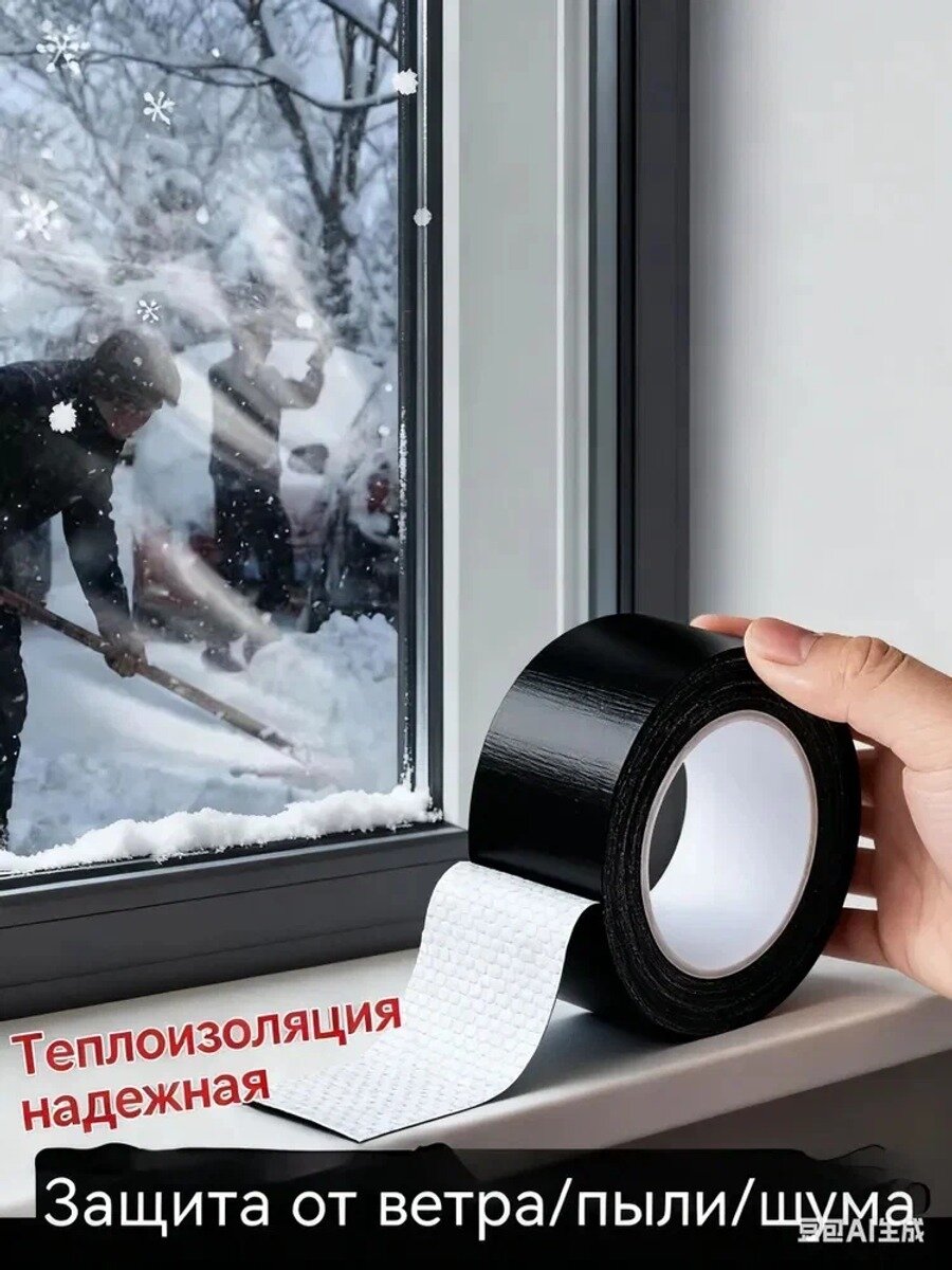 Самоклеящаяся лента для окон теплолента теплоскотч 18м, черная, 1 шт